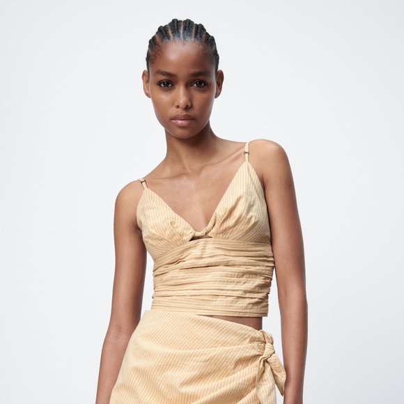 ZARA STRIPED CUT OUT TOP - Picture 8 of 12